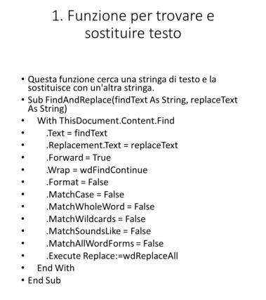 Funzione per trovare e sostituire una stringa di testo
