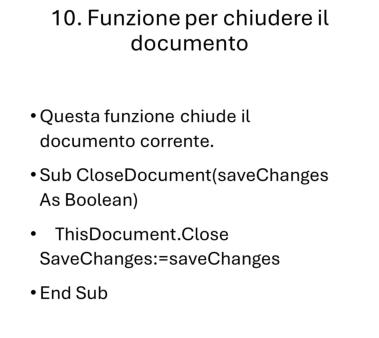 Funzione VBA per chiudere un documento